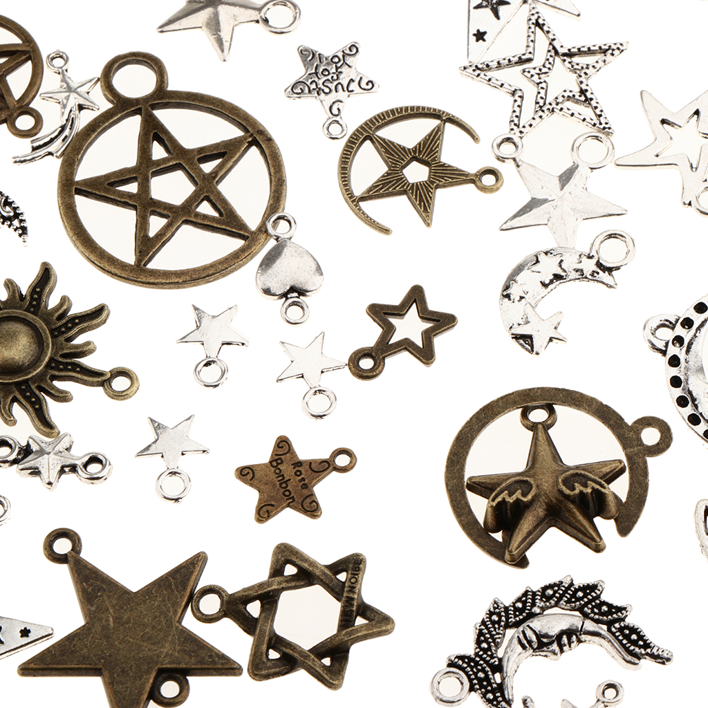 100g Assorted Moon Stars Charms Bulk Pendant Jewelry Finding DIY Necklace Making Accessories