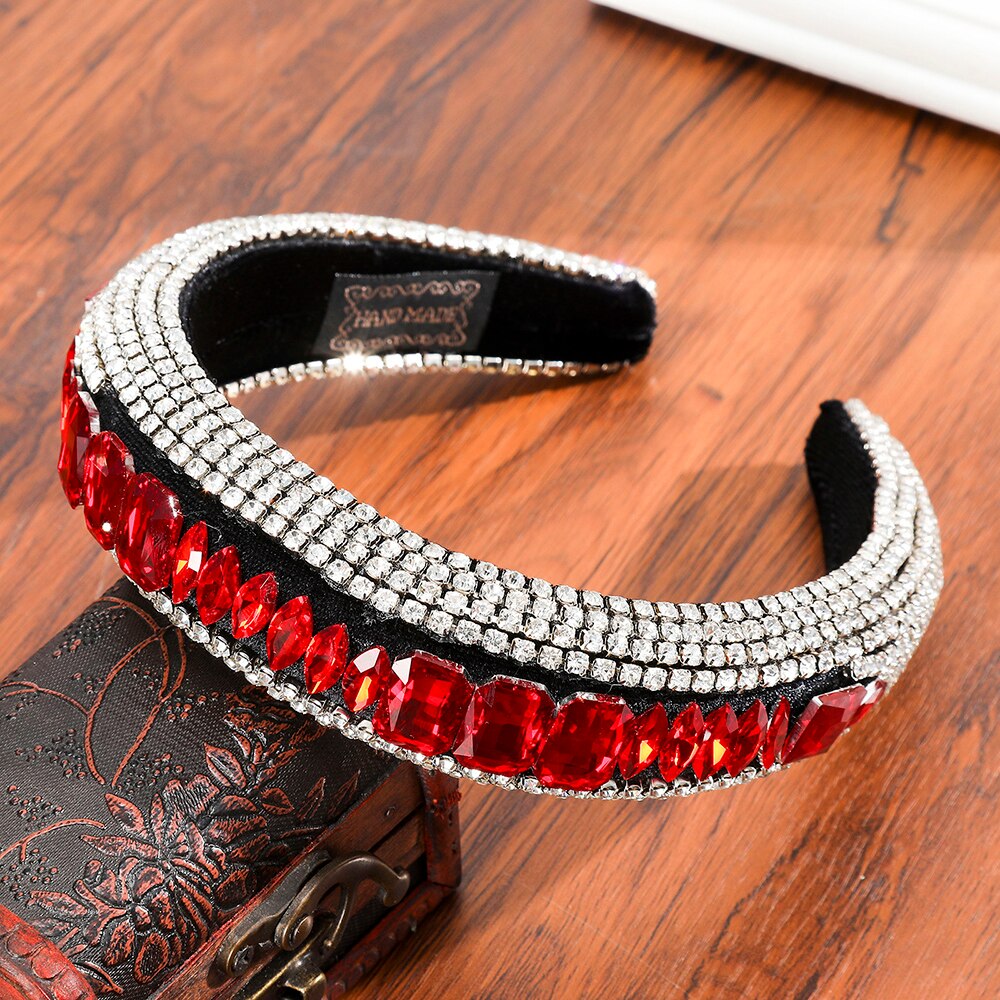 Molans prachtige grote gekleurde edelstenen hoofdband met brede rand, heldere diamantsteek, handmatige haarband, haaraccessoires voor vrouwen: A
