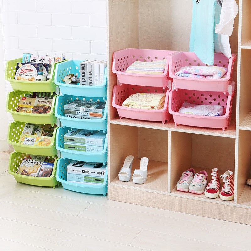 1Pcs Plastic Can Be Stacked Storage Basket Fruit And Vegetables Holders Rack Store Many Debris Kitchen Tools FY0047