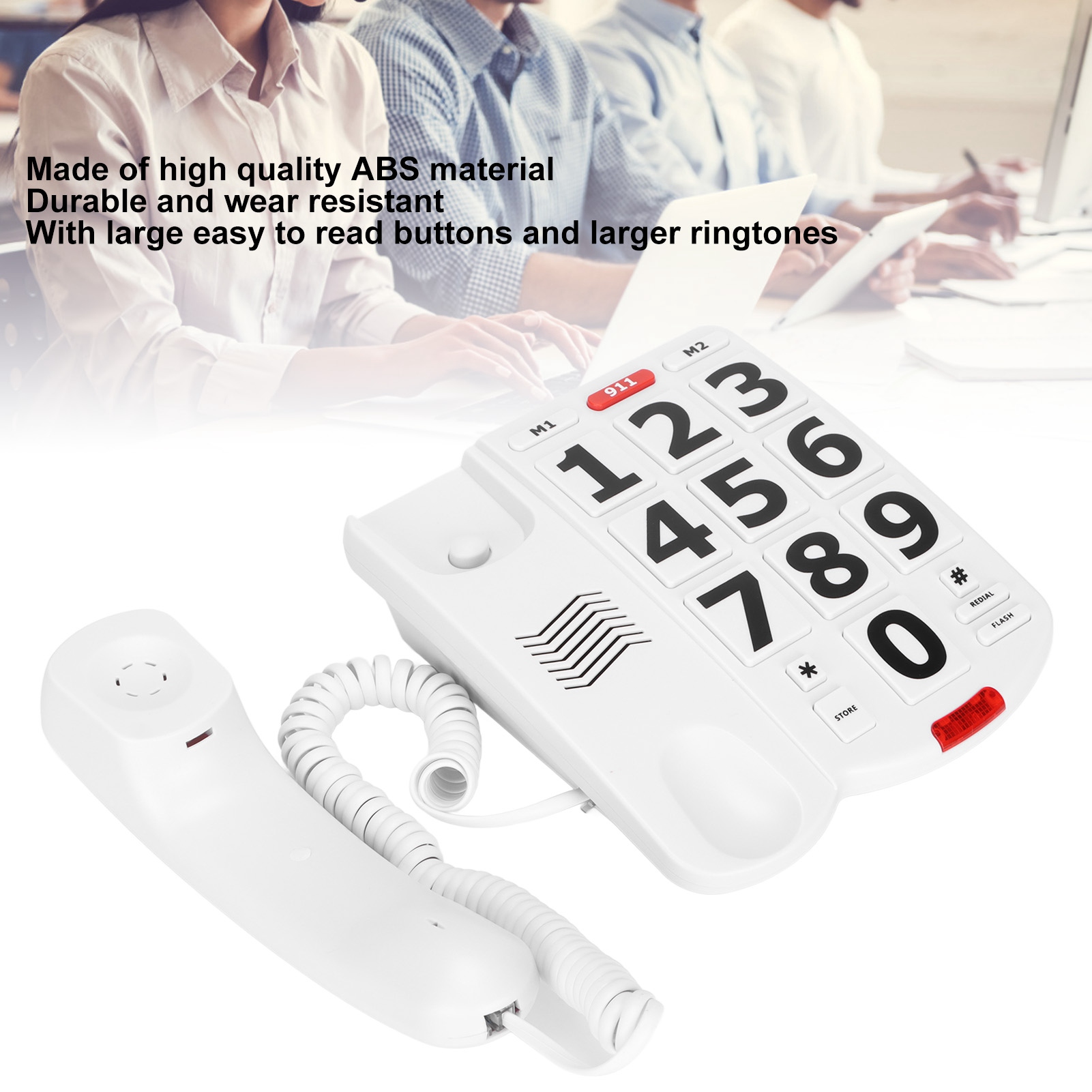 Telefon med stora knappar, trådbunden fast telefon med stora knappar, lättlästa stora knappar och superljuda ringsignaler