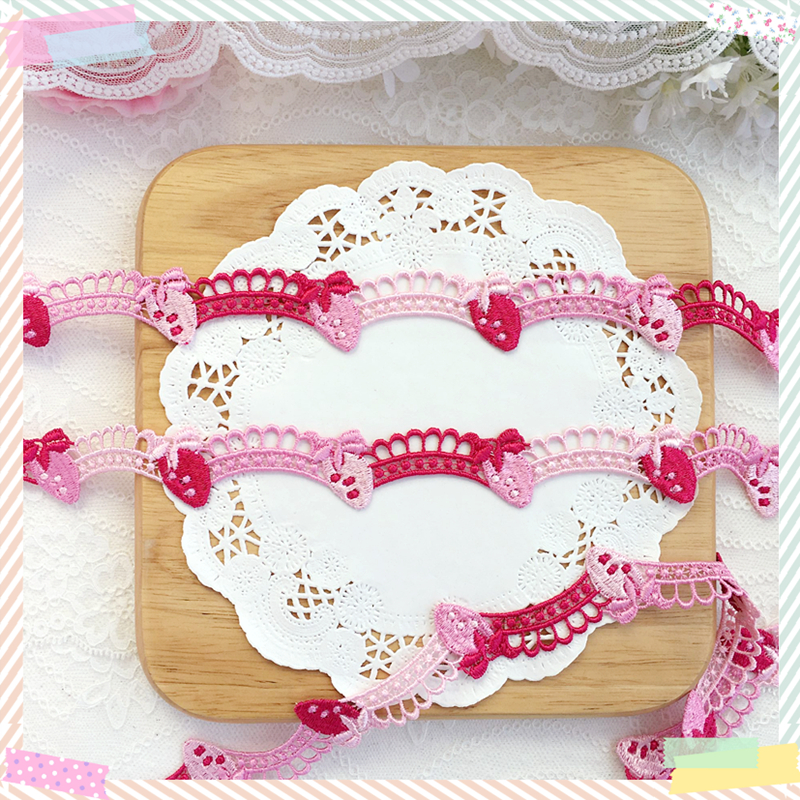 2 Meter 2.6Cm Breed Rood Roze Aardbei Geborduurde Draad Bloem Kant Trim Diy Kledingstuk Accessoires Gehaakte Kant Lint