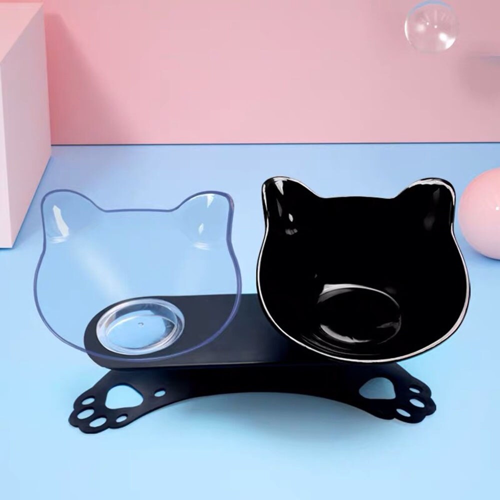 Bols durables Double pour chats | Bols pour animaux de compagnie surélevée, avec support surélevé, fournitures d'alimentation et d'arrosage pour chats, fournitures pour chiens: black and transp 2