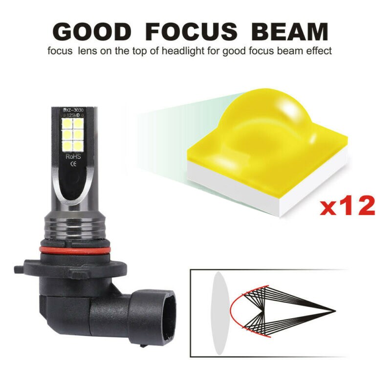 DC12V LED Lights 6000K-6500K White Lamp Bulbs Fog Set Replacement Parts