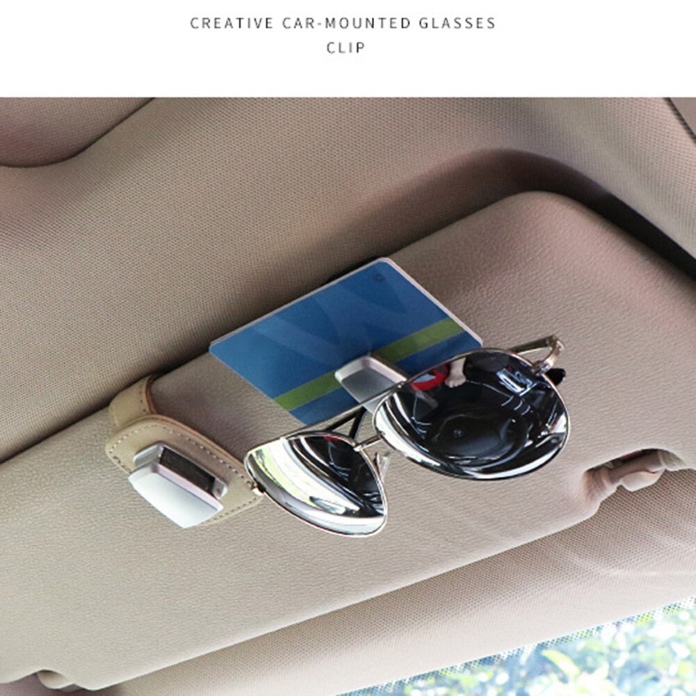 Car Visor Sunglasses Holder Spring Glasses Leather Holder Universal Goggle First Layer Mounted With Ticket Card Clip
