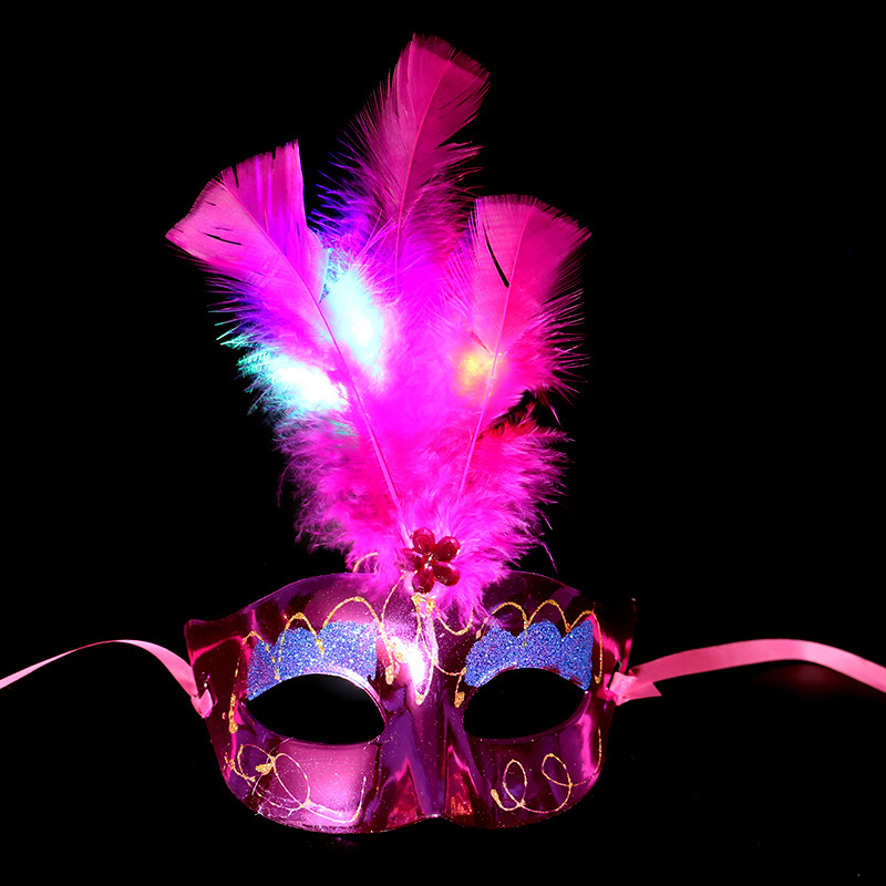 Light Blinking LED Glow Feather Butterfly Mask Women Girls Venetian Mard Gras Masquerade Masks Party Wedding Festival Costume: Brown
