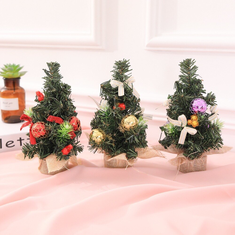 Mini Table Top Christmas Tree Desktop Xmas Tree Party Ornament Decorated Tree For Home Office Christmas Year Decoration