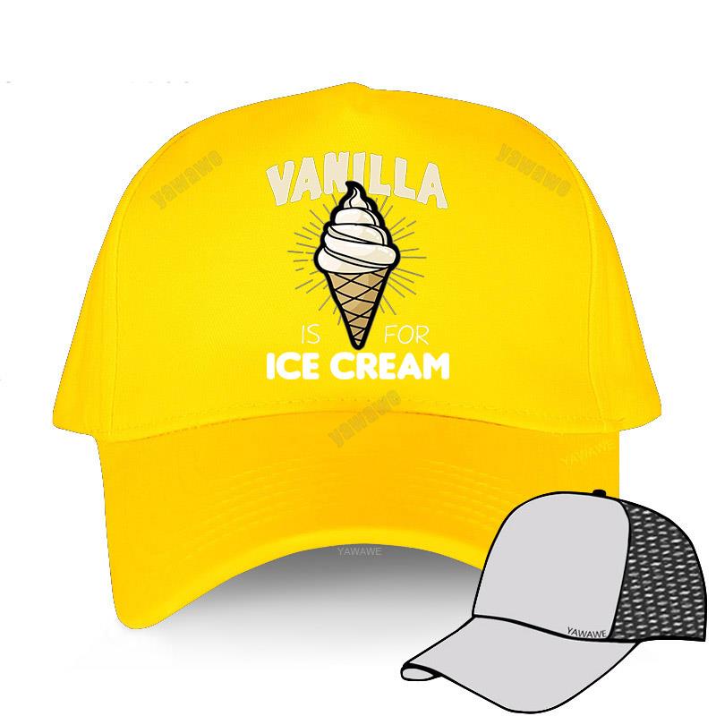 cotton unisex Adjustable Baseball Cap VANILLA ICE CREAM Man Women Summer Hat: yellow mesh