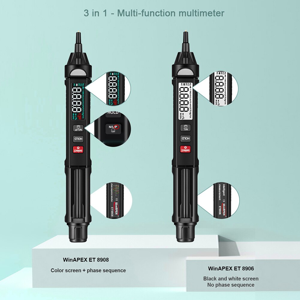 3 in 1 Handheld Voltage Tester Pen Phase Sequences Meter Digital Multimeter AC/DC Voltage Resistance Diode Handheld Tester Tools