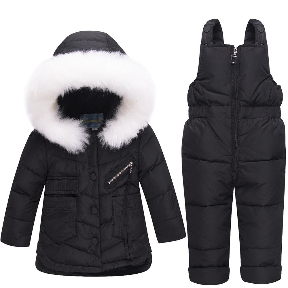 Nouvel hiver pour bébé garçon fille costume enfants canard vers le bas ensemble de vêtements bébé veste + pantalon salopette enfants vêtements Snowsuit: Black2 / 3T