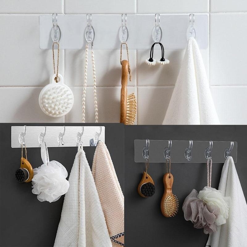 Herbruikbare 3/5 haken sterke kleefhaken kleverige traceless haken transparante douche badkamer keuken houders haken wandhaak  o8 h 1