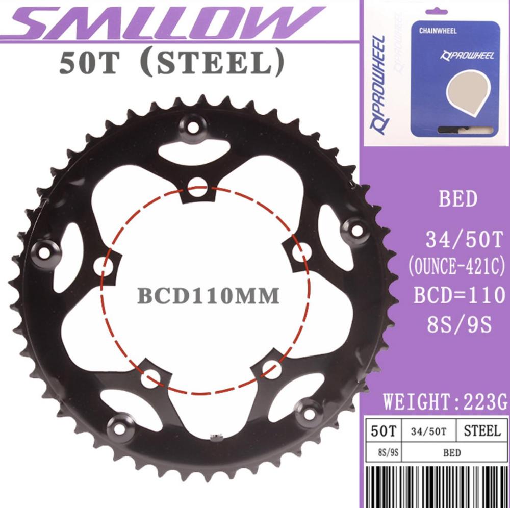 Prowheel Road Bike Chainwheel 8/9/10/11 Speed 53/50/39/34T BCD 110/130mm Bike Chainring Steel Aluminum Alloy Bike Accessories: 50T STEEL