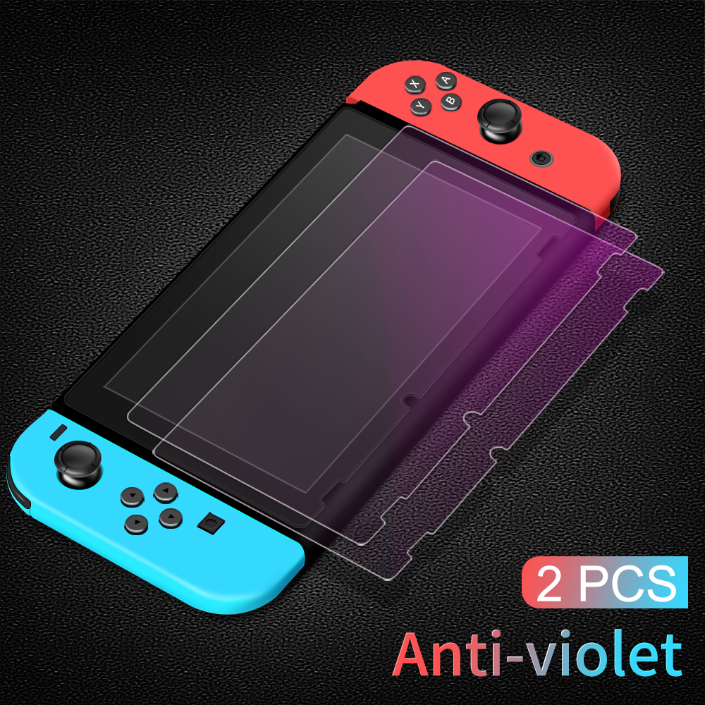 Mod-X 2Stck 9H Schutz Gehärtetem Glas für Nintendo Schalter HD Bildschirm Schutz Nintendoswitch NS NX Prämie gehärtetem Glas Film: 2Stck auti aiolet