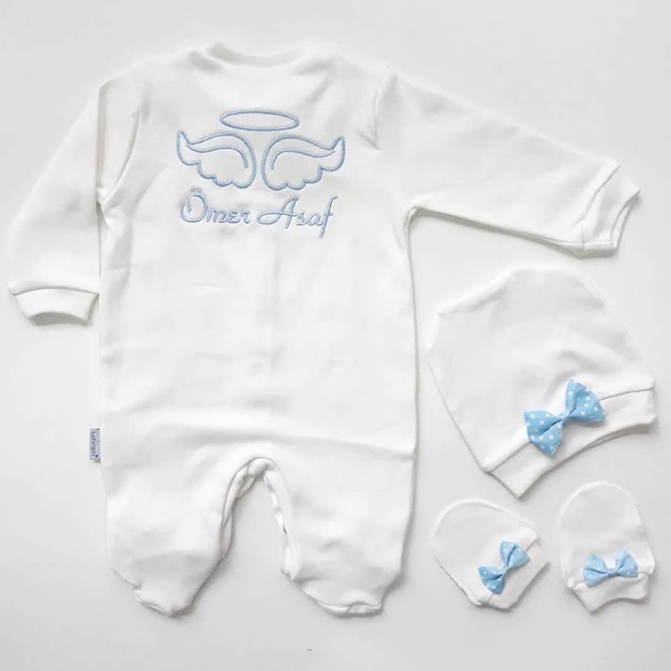 Blau Bestickte Mütze Fäustlinge Baby Jungen Gesamt Baby Jungen junge Strampler Baumwolle Lange Baskenmütze Baby Gesamt Kleinkind Kleidung Herbst