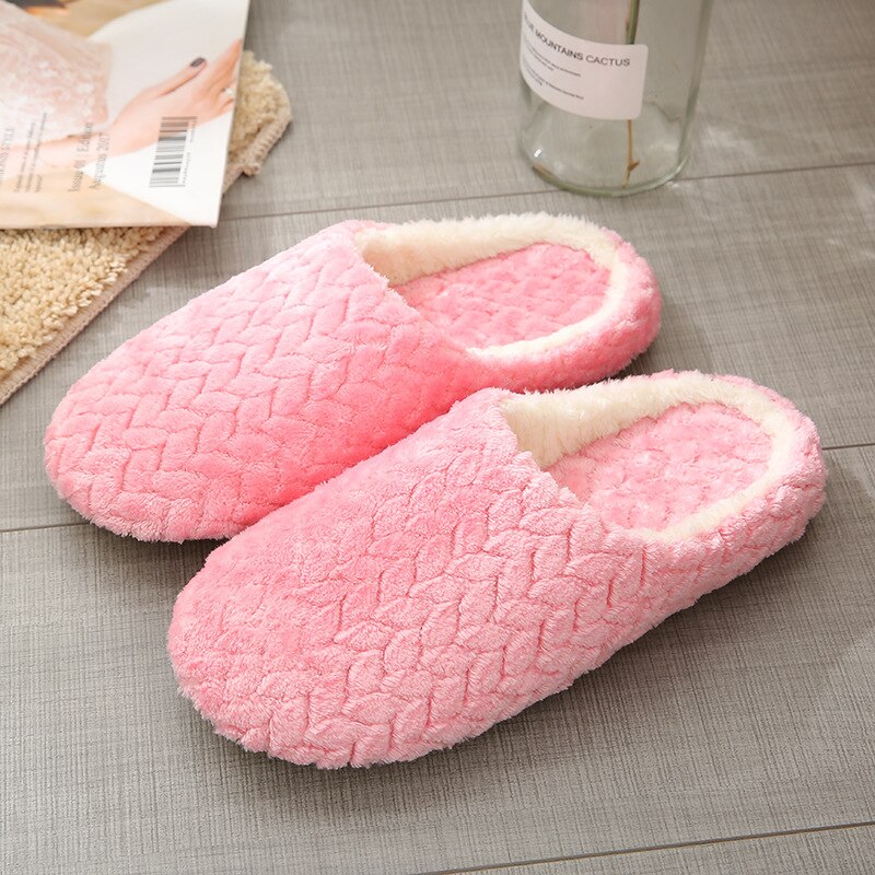 Herfst winter dames slippers onderkant zachte huis schoenen katoenen heren slippers binnen instappers dames comfortabele schoenen voor koppels: Roze / 6