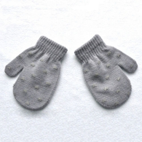 Spring Autumn Kids Dot Star Heart Pattern Mittens Boys Girls Soft Knitting Warm Gloves: Dark Grey