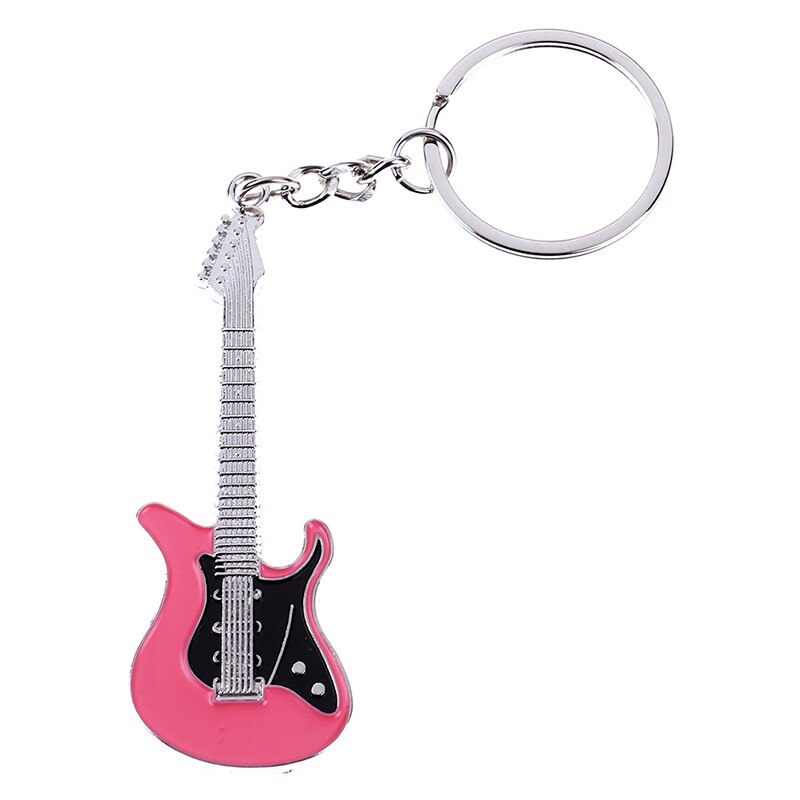 1Pcs Guitar Key Chain Set Metal Electric Guitar Mini Keychain Key Chain Key Ring: Pink