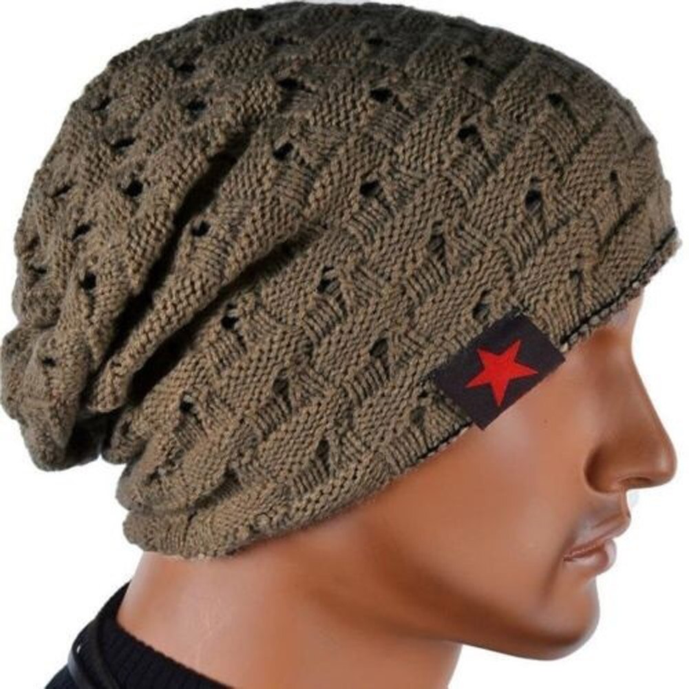 Men Knit Beanie Reversible Baggy Cap Skull Chunky Winter Hat A66: Khaki