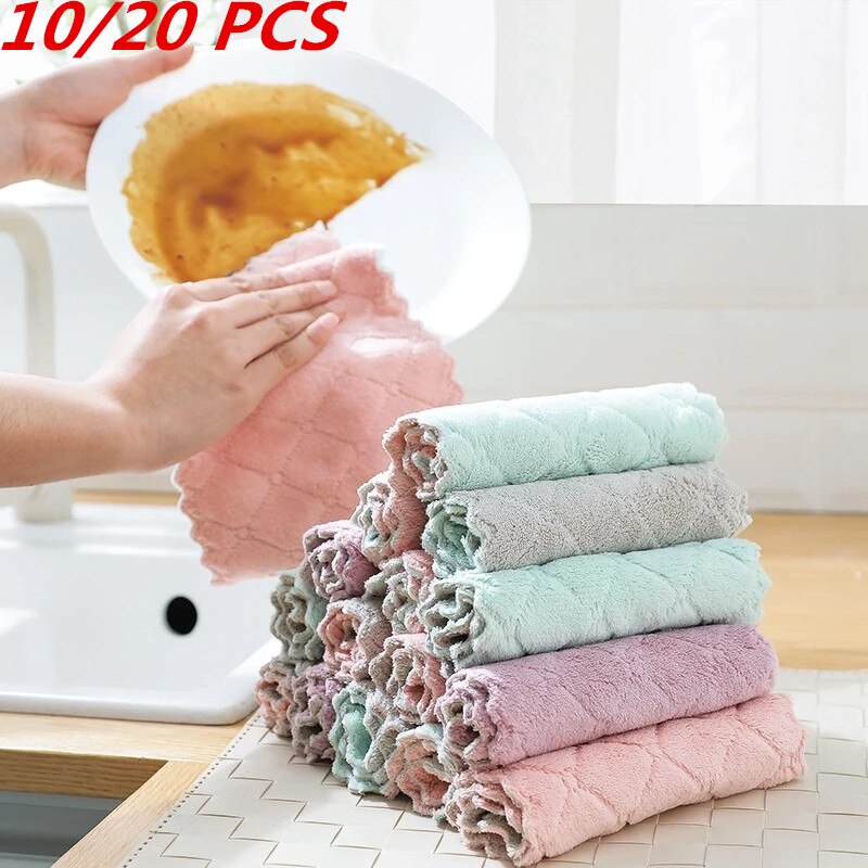 10/20Pcs Microfiber Keuken Handdoek Double Side Absorberende Vaatdoek Keuken Vod Huishoudelijke Servies Schoonmaken Vegen Gereedschap