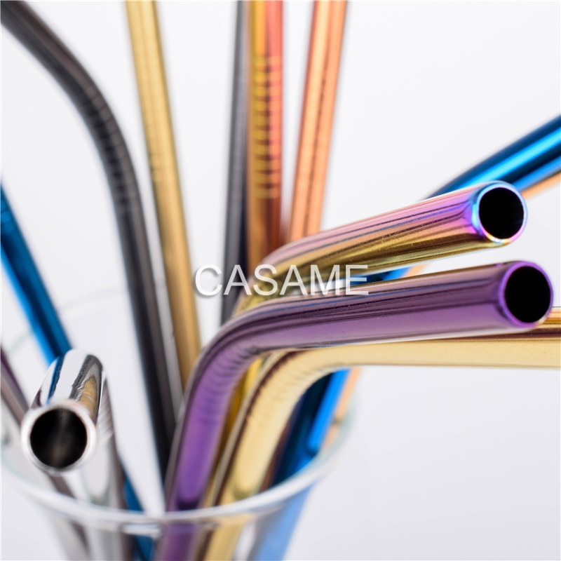 Pailles réutilisables en acier inoxydable, 6 pièces, pailles en métal doré de alimentaire, ensemble de brosses pour fête juteuse,