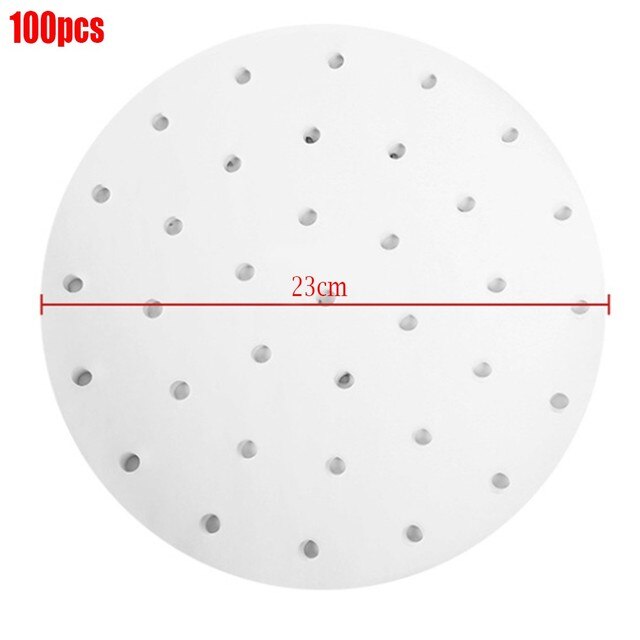 100Pcs 7/8/9 Inch Round Square Non-Stick Air Fryer Liners Paper Disposable Steamer Mat Baking Sheets Perforated Parchment Paper: 9 inch round 100pcs