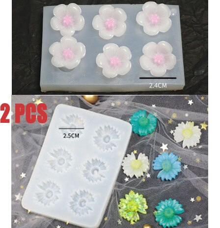 Moldes de silicona y epoxi de flores de cristal 6 uds para DIY resina epoxi UV contenedor de flores Manual de plástico pulido brillante: 2 pcs mini flower