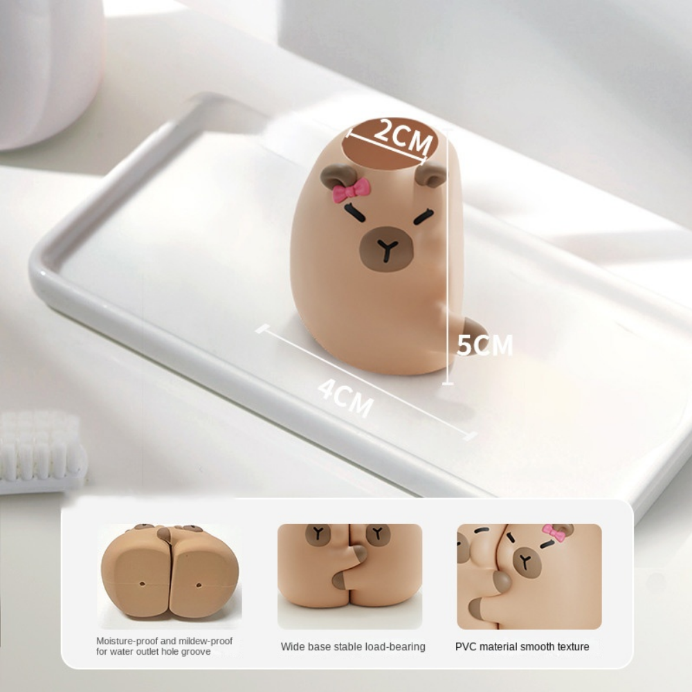 Multi-functional Capybara Toothbrush Holder Drain Hole Hanging/Free Standing Couple Toothbrush Rack Space Saving Stable