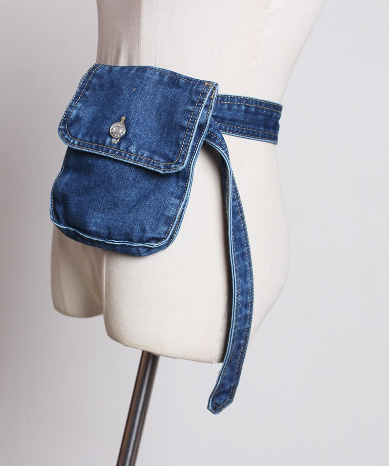 Pochete feminina estilo europeu, chique, jeans, fivela, pino, cintura, cinto para telefone, vintage, jeans, tecido, pochete