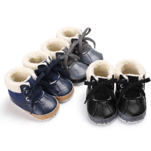 Småbørn drenge snestøvler støvletter vintersko baby dreng børn infantil pels flush blød sål sko anti-skrid mokassins støvler