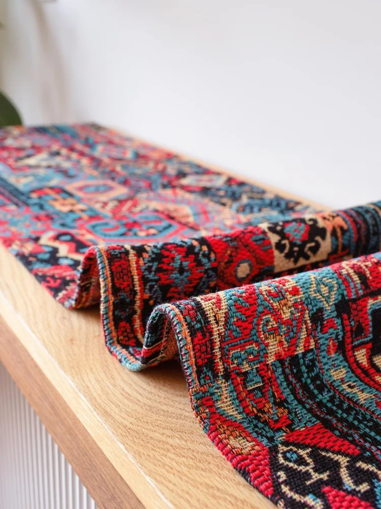Bieżnik na stół w stylu klasyczny boho z bawełny i lnu z frędzlami, dekoracja robić domu, kuchni, jadalni, etniczna flaga na stół, obrus, ręcznik.