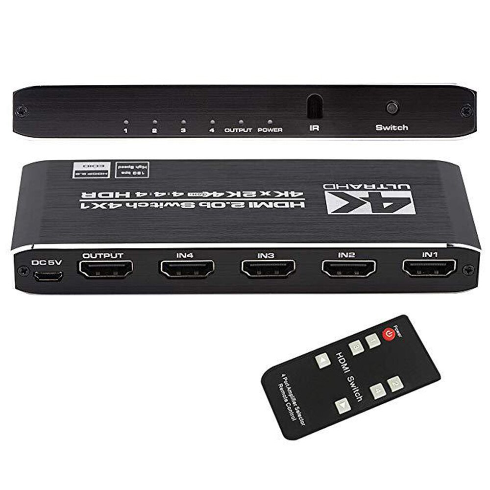 4K HDR HDMI Switch 4 Ports HDMI 2.0 Switcher Selector with IR Remote Control for PS4 Apple TV Fire Stick