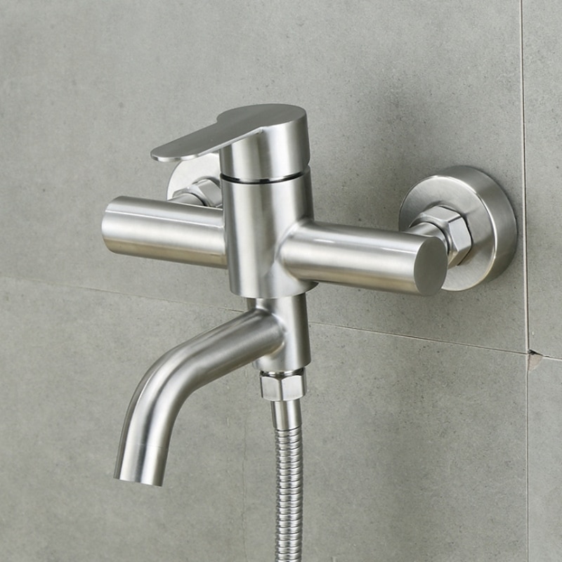 Bathroom Shower Faucets Stainless Steel Triple Bathtub Faucet Mixers Cold Mixer Valve Nozzle Tap Wall Mounted Home Accessory