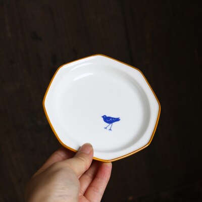 Stijl Retro Wit Oranje Rand Steranijs Handgeschilderde Egel Vogel Plaat/Blauwe Beer Onderglazuur Kleur: Bird Small Plate