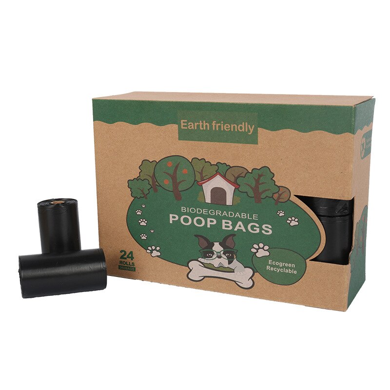 Bolsas de basura biodegradables para excrementos de perro, dispensador ecológico de bolsas de basura para mascotas, suministros para exteriores: 24 Rolls Black