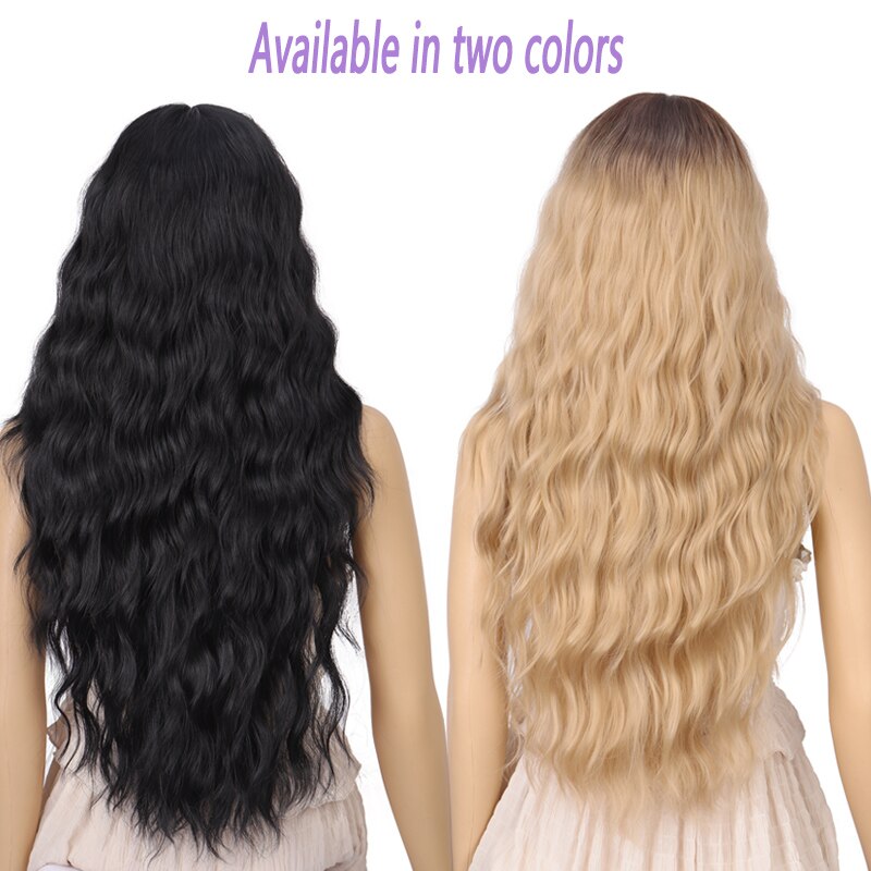 28 tommer deep wave blonde frontparykker til kvinder omber farve sort syntetisk hår limfri blonde parykker med naturlig hårlinje