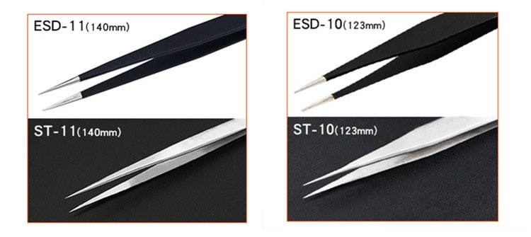 6Pcs Anti-static ESD Stainless Steel Tweezers Maintenance Tools Industrial Precision Curved Straight Tweezers Repair Tool Kit