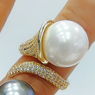 GODKI à la fleur de lys perle pile anneaux pour les femmes cubique Zircon doigt anneaux perles bague avec breloque bohème plage bijoux: B Gold White Pearl