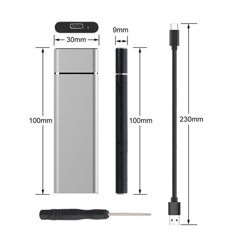 Hdd Behuizing USB3.1 Type C Naar M.2 Ngff Ssd Doos M2 Om Usbc Mobiele Harde Schijf Box Hdd Case Voor 2230/2242/2260/2280 Met Kabel