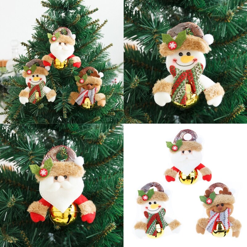 3 Pcs Kerst Element Pop Bel Hanger Diy Xmas Kerstboomversiering Santa Sneeuwpop En Rendier Opknoping Ornamenten Familie