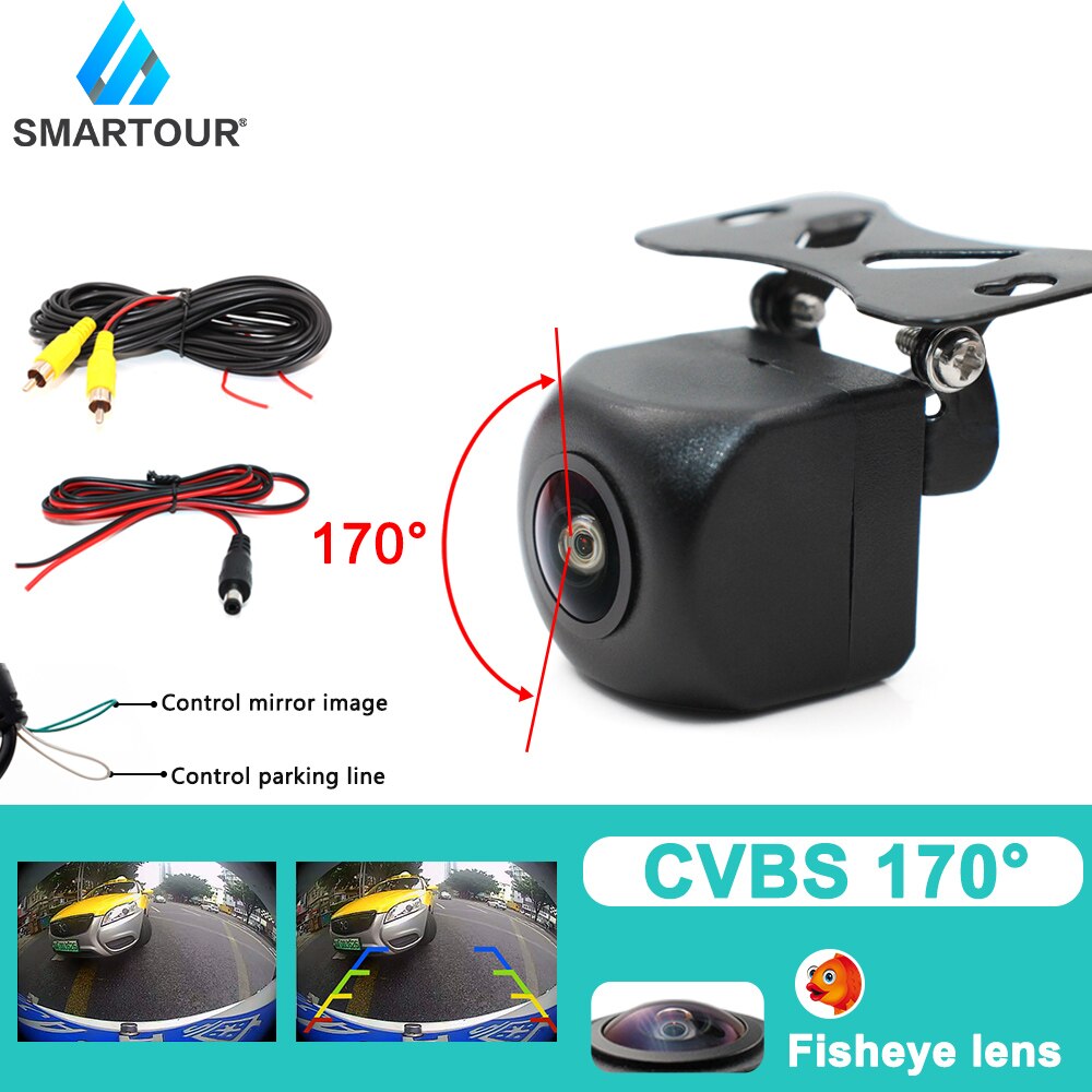 Smartour HD 1080P Fisheye Lens Car Reverse Backup Rear View Camera Dynamic Trajectory Parking Line Vehicle Parking Track Camera: 170 Fisheye lens