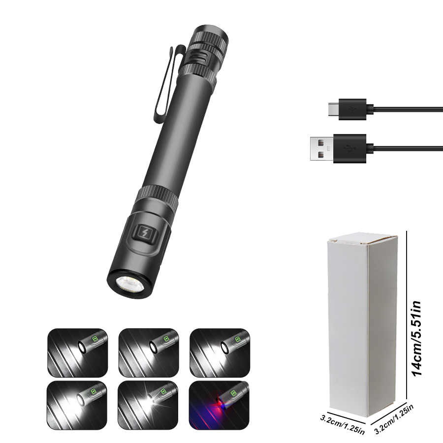 Kraftig 2000lm mini-lommelykt med usb-frakt, zoomlommelykt med klips, magnetisk lommelykt til camping, fotturer, nødlys