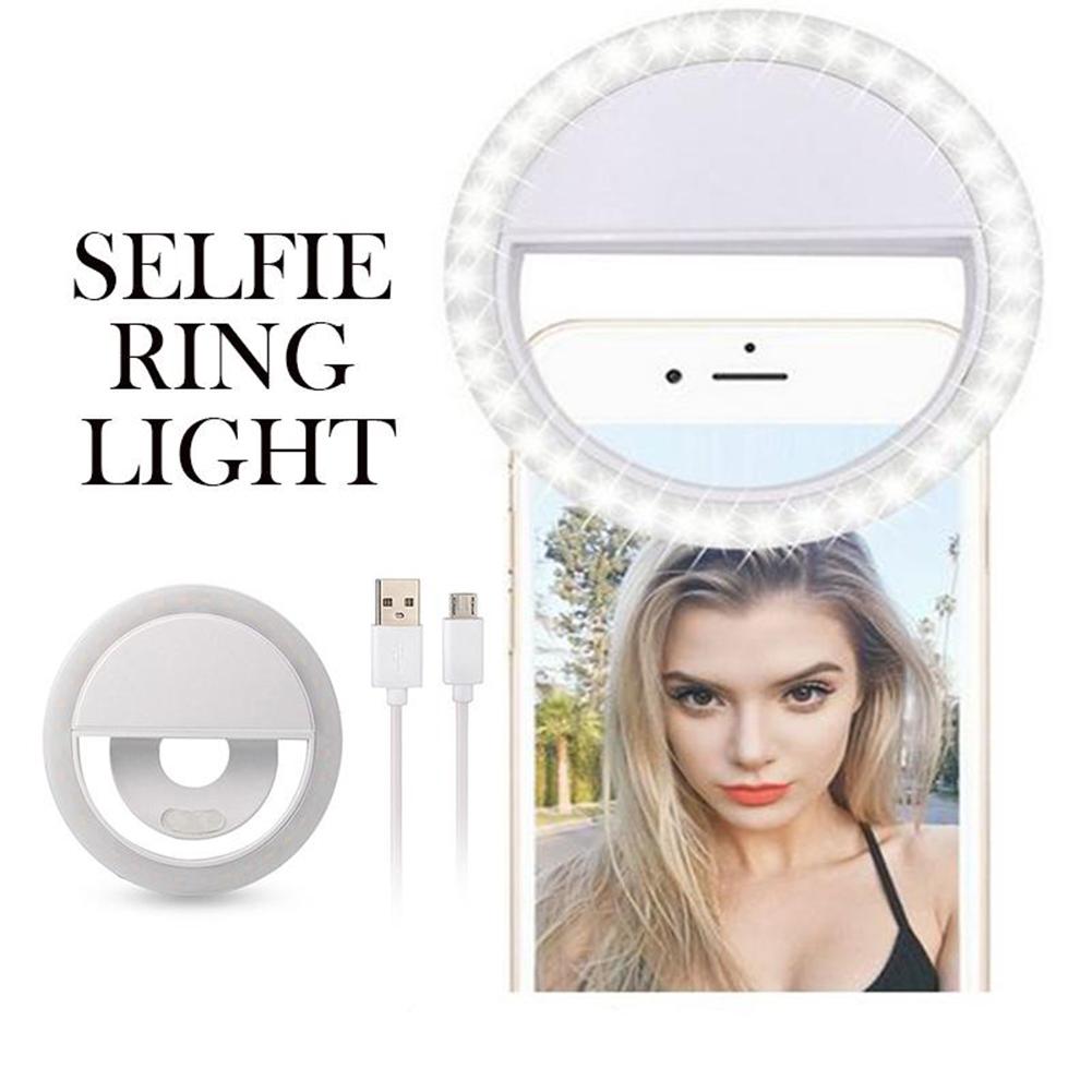 Lampe LED Portable à pince pour téléphone Portable, anneau lumineux avec chargeur USB, Flash pour Selfie, appareil Photo, pour tous les téléphones portables: white