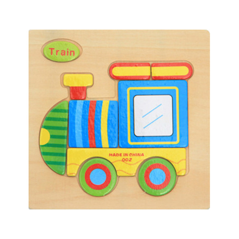 Mini Size 15*15CM Kids Toy Wood Puzzle Wooden 3D Puzzle Jigsaw for Children Baby Cartoon Animal/Traffic Puzzles Educational Toy: train