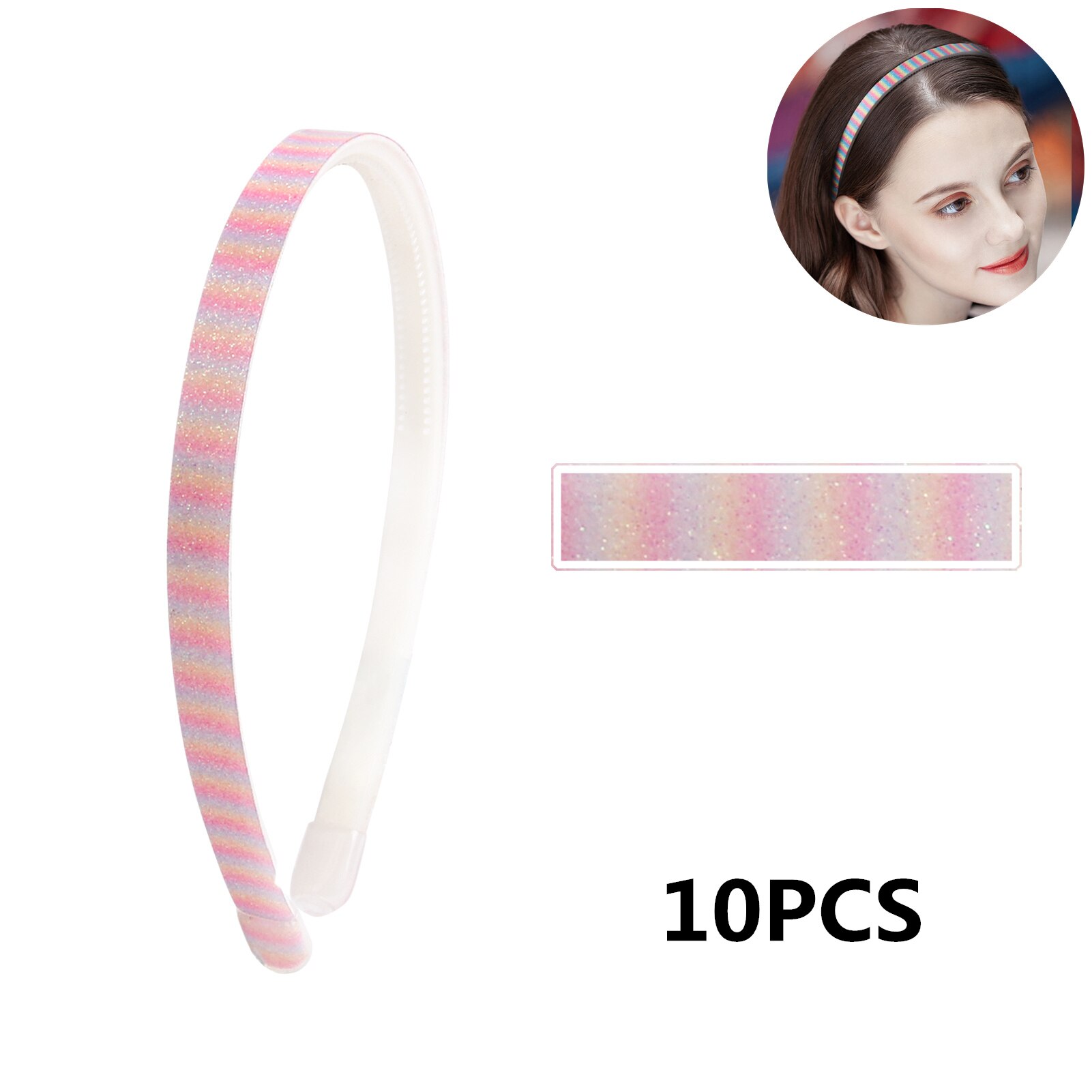 10Pcs 1Cm Haarband Rainbow Glitter Vrouwen Spons Hoofdband Dames Haarband Meisje Haar Bedekt Hars Haaraccessoires: 007-FG-2021-Y-5