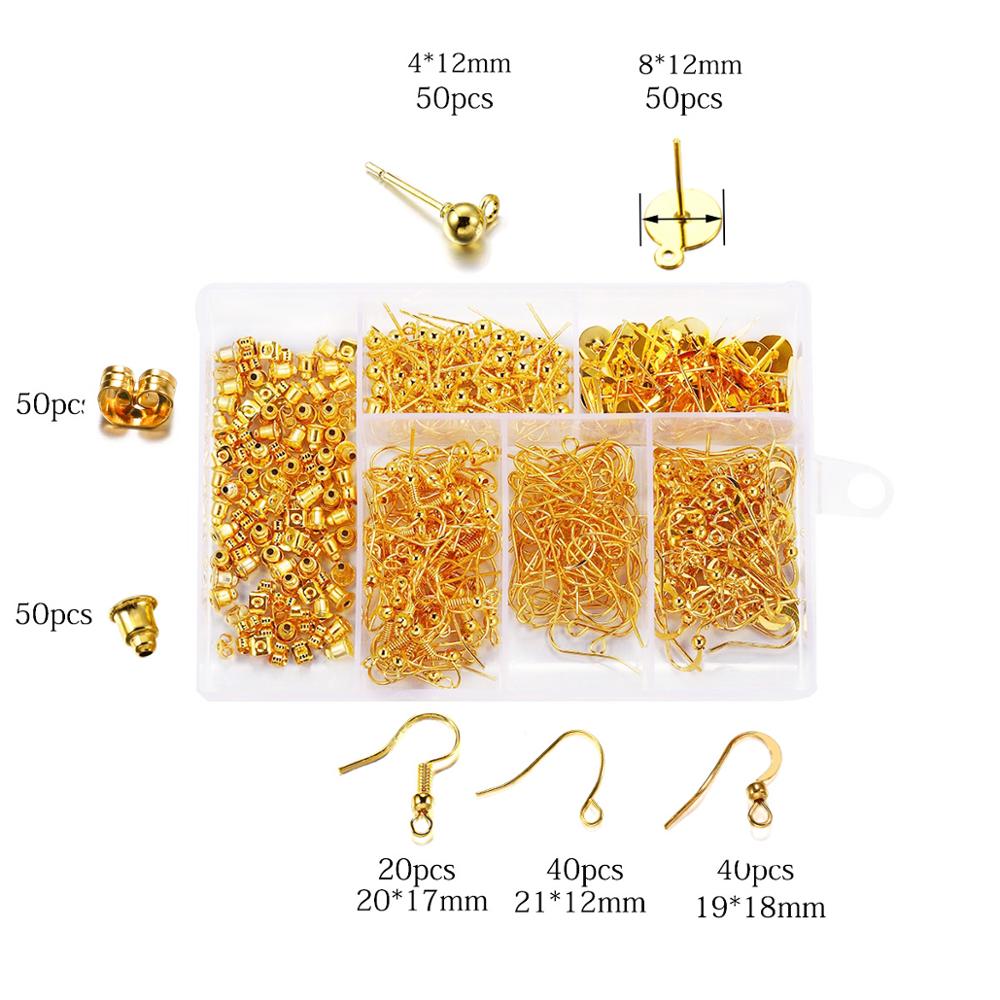 Conjunto de fornituras para joyería, collar, cadena, pendiente, alambre, aguja de joyería, estilo mixto, kits de suministros de joyería, 4 colores, 300 Uds.