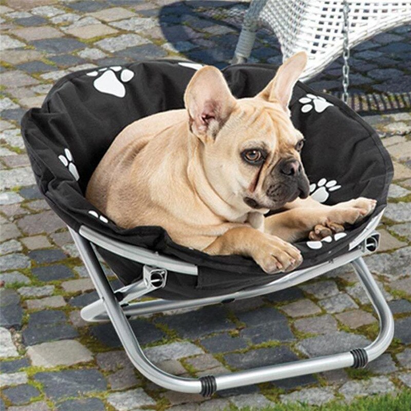 Bærbar rund fransk bulldog forhøjet katteseng kæledyreseng forhøjet seng hund kat hvilestol seng seng behagelig sammenklappelig kæledyrsofa