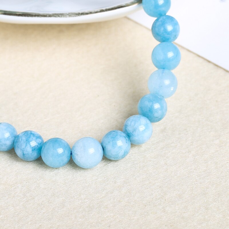 Jd natursten perler blå kalcedon akvamarin runde perler 4/6/8/10/12mm diy til smykker armbånd til mænd kvinder