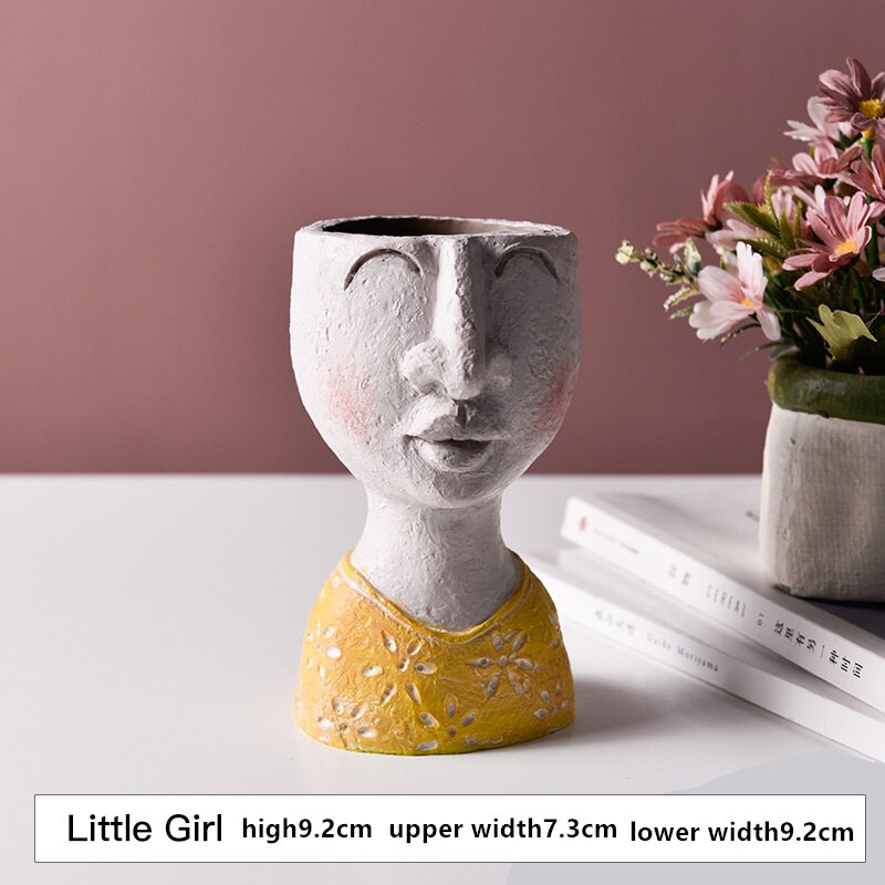 Humanoid keramik urtepotte karakter siddende stilling skulptur vase desktop blomsterarrangement container sukkulenter plantepotte: Pige b