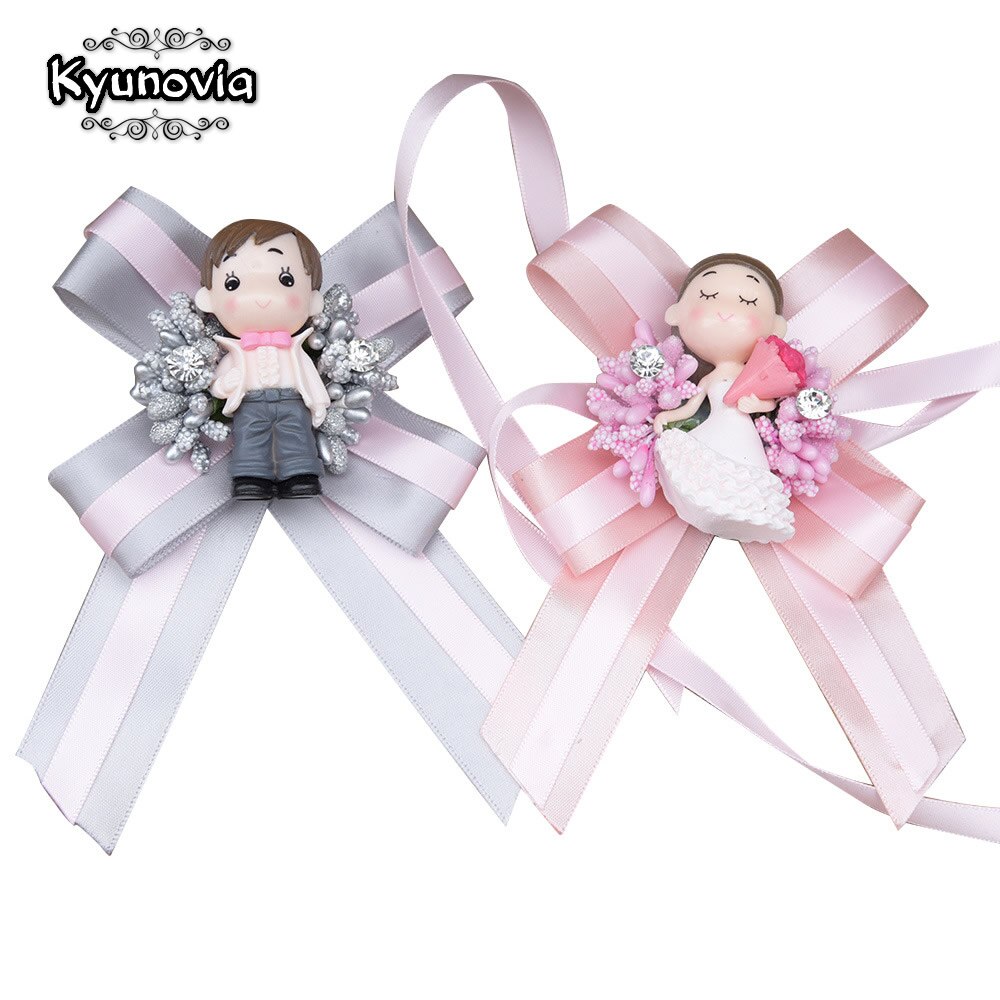 Kyunovia-botonniere de muñeca para boda, novio, ojal, solapa, Pin, pulsera nupcial, accesorios artificiales, ramillete de muñeca, FE79