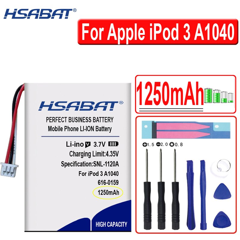 HSABAT 1250mAh 616-0159 Batterie für iPod 3 3G 3rd Generation A1040