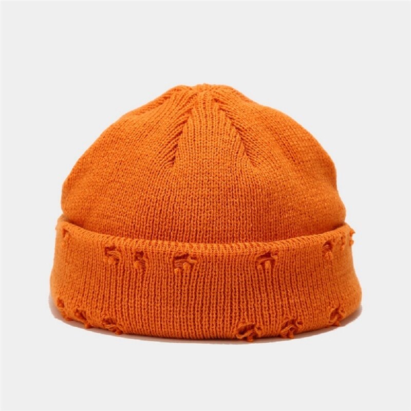 Melon kasket retro hul uld strikning enkel stil ensfarvet hip hop street tøj tilbehør: Orange